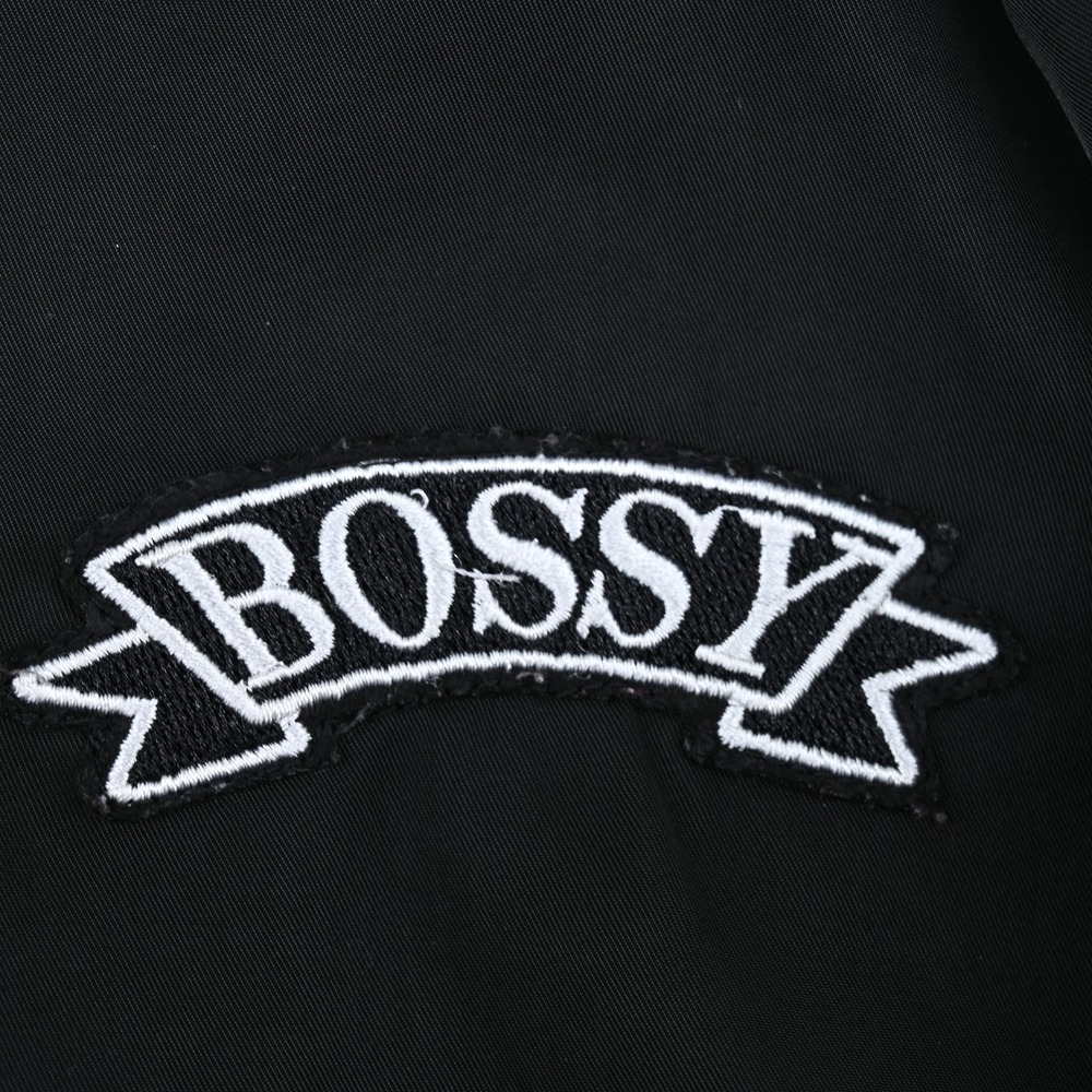 Joe Boxer Womens Black Bomber Jacket Patches Smiley Coffee Bossy Full Zip L - Picture 7 of 14
